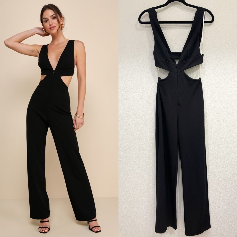 NWOT Lulus Alluring Feelings Black Cutout Backless Zip-Front Jumpsuit